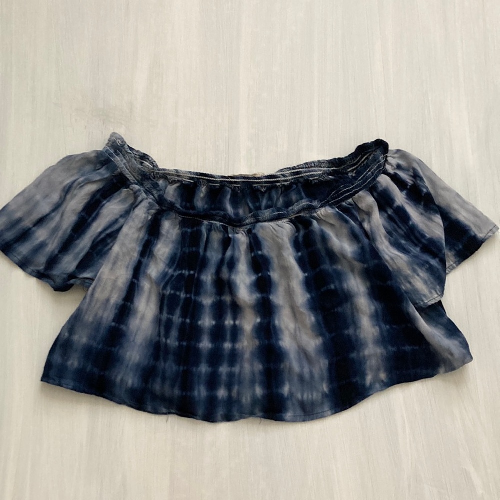 Blue and white tie dye crop top